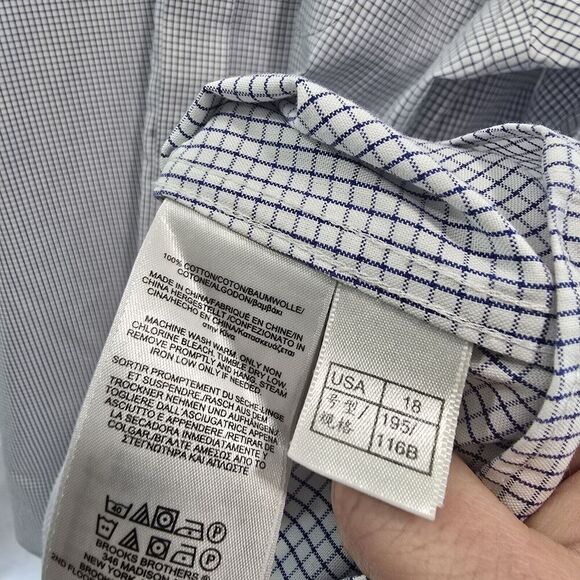 Brooks Brothers Shirt Men XXL 18 1818 Regent Non Iron Original Polo Windowpane - Picture 15 of 16